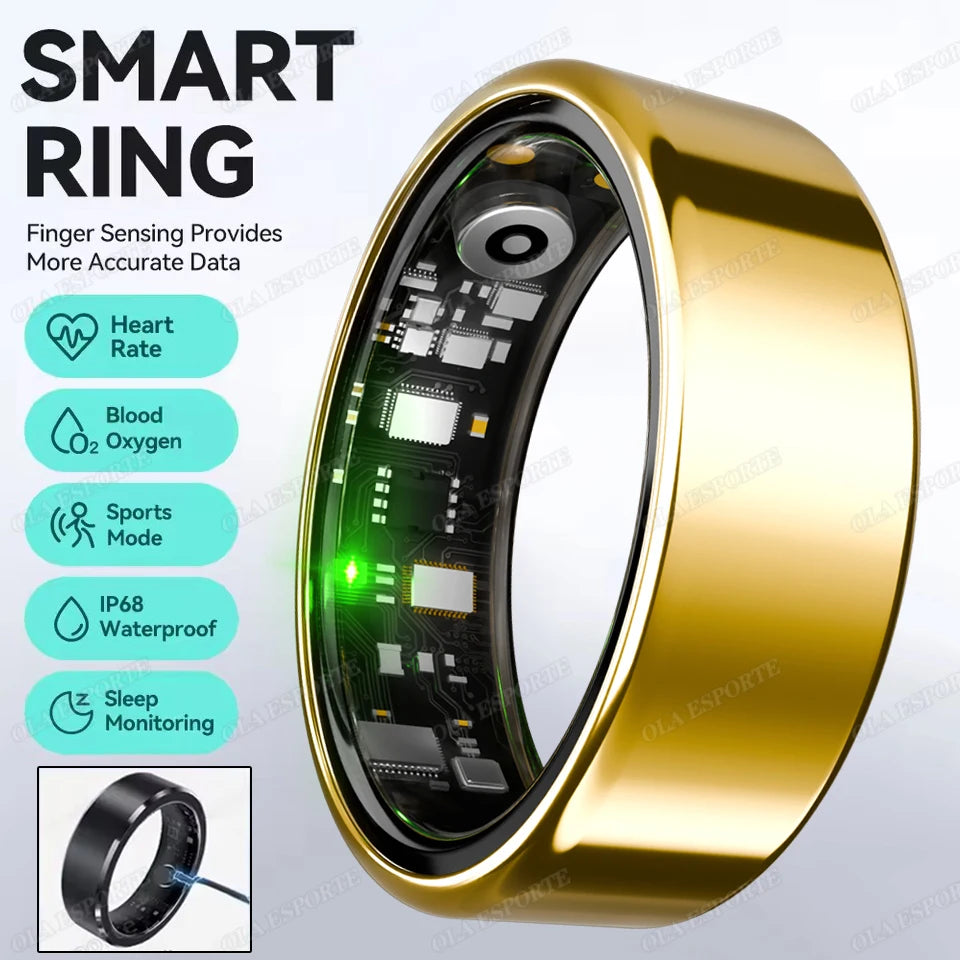 2026 New Smart Ring Men Women, Heart Rate Blood Oxygen and Sleep Monitor Smartring IP68 & 5ATM Waterproof, Multi-sport Mode Ring Peaceful Pleasures Health and Wellness Gold 8