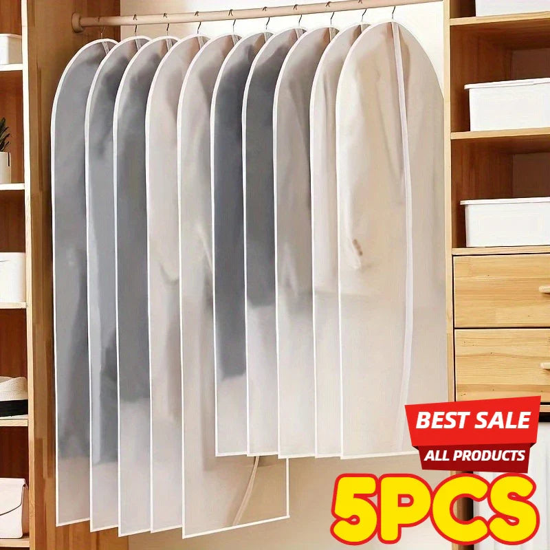 5-Pack Hanging Garment Bags – Transparent Zipper Dust Covers
