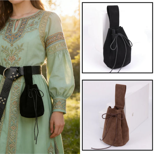 Medieval Steampunk Leather Drawstring Coin Bag Nordic Viking Pirate Peaceful Pleasures Health and Wellness