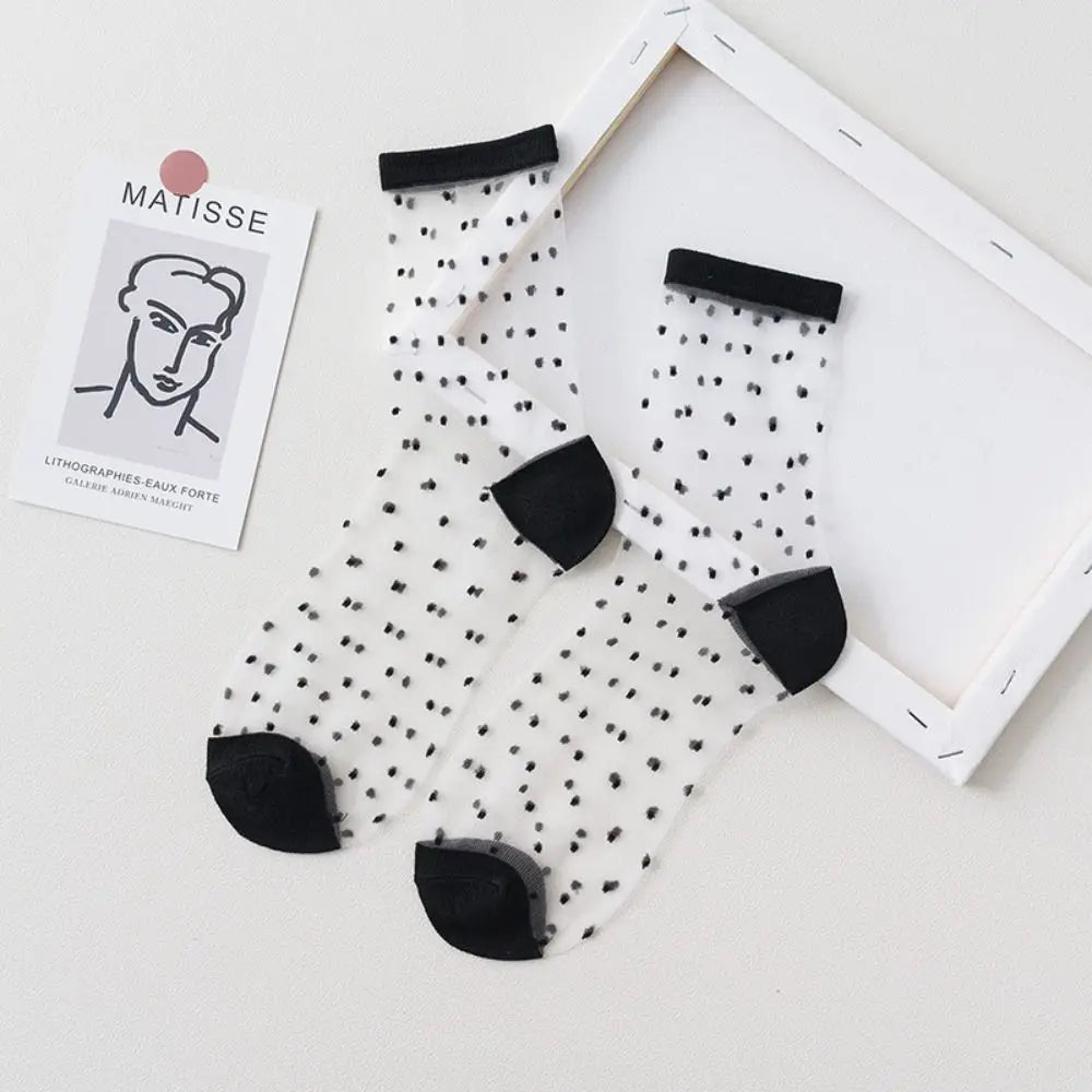 Women's Sheer Crystal Silk Ankle Socks | Ultrathin Lace Mesh