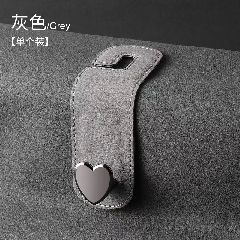 Heart Shape Car Headrest Hook – Suede Alloy Dual Hanger