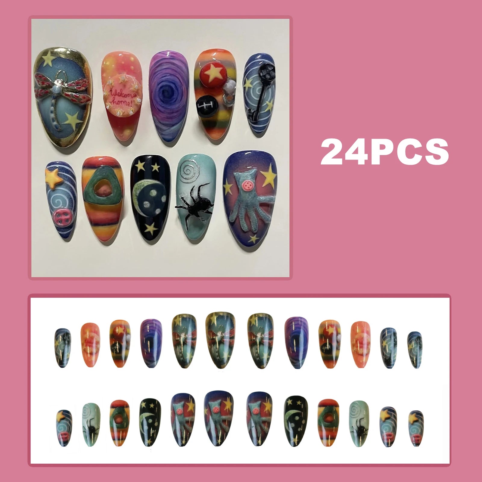 24pcs Gothic Fairy Tale Almond False Nails Press On Nails Wearable Halloween Resin Artificial Fake Y2k Nails For Cosplay Party Peaceful Pleasures Health and Wellness A