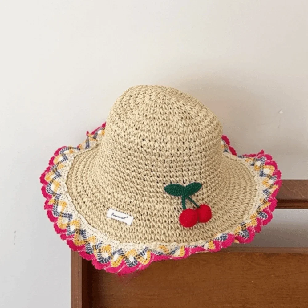 Wide Brim Straw Sun Hat – Floral Tie & Hollow Weave Women's