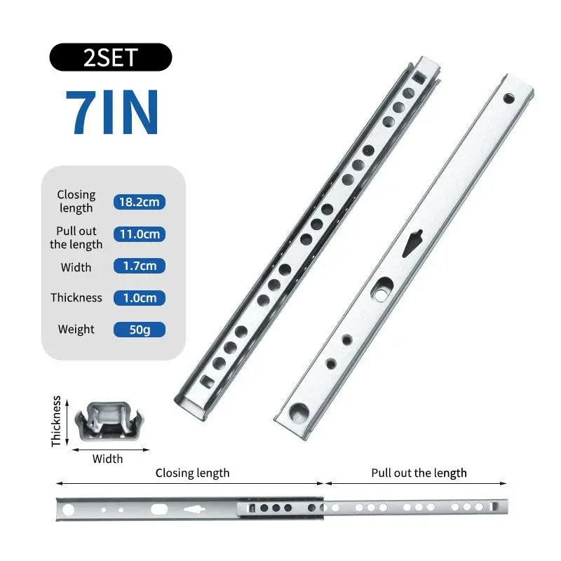 New 2Set Smooth Glide Bearing Drawer Slides 17mm Wide Two Way Slide Drawer Glides 8"-17" Hardware Accessories Drawer Rail Peaceful Pleasures Health and Wellness A1