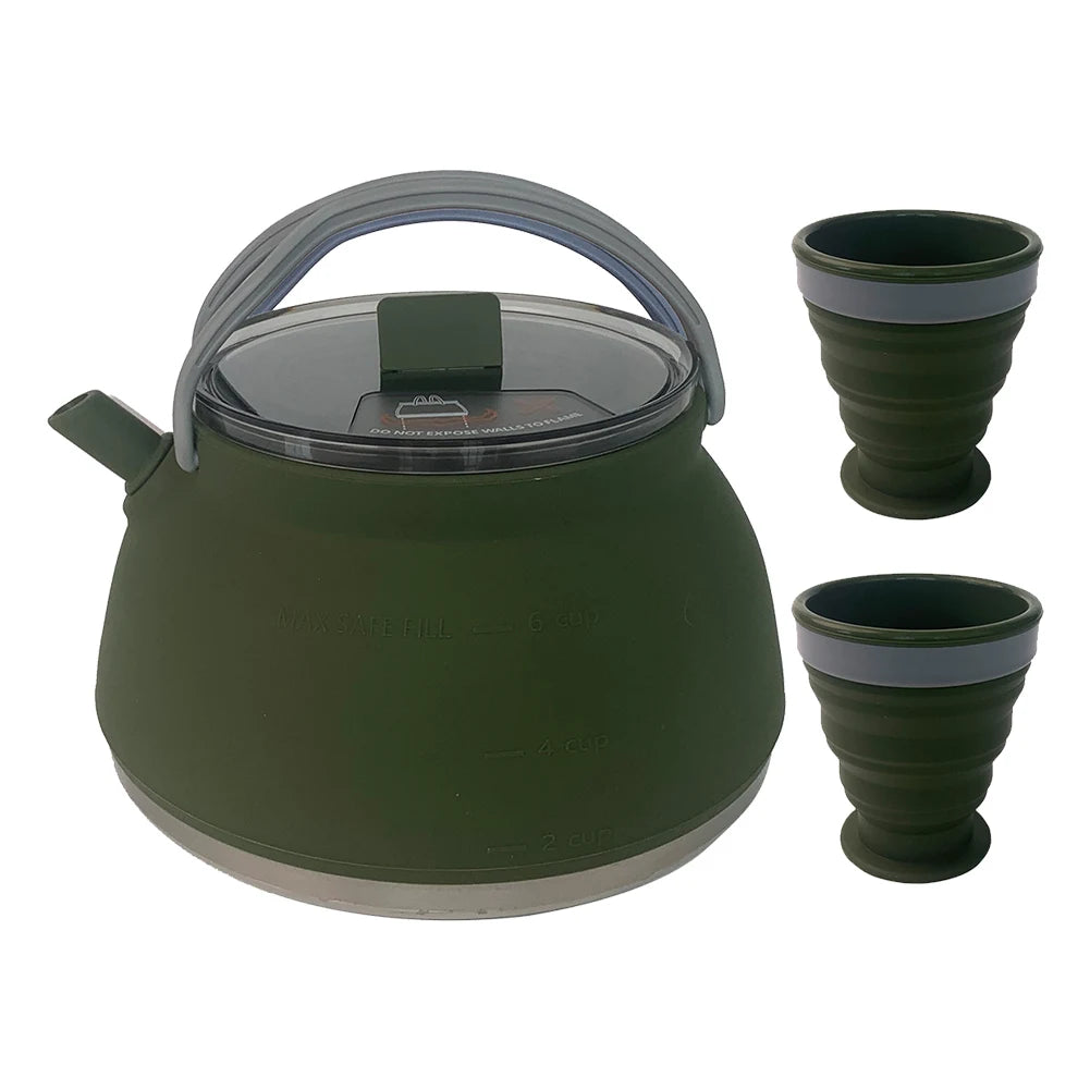 Outdoor Folding Silicone Kettle Portable Mini Boiling Water Pot with Handle Camping Kettle Pan Pot for Travel Picnic Tableware Peaceful Pleasures Health and Wellness Green Kettle Cup