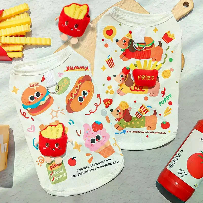 Burger Cartoon Pet Vest | Summer Ice Silk Dog & Cat Shirt