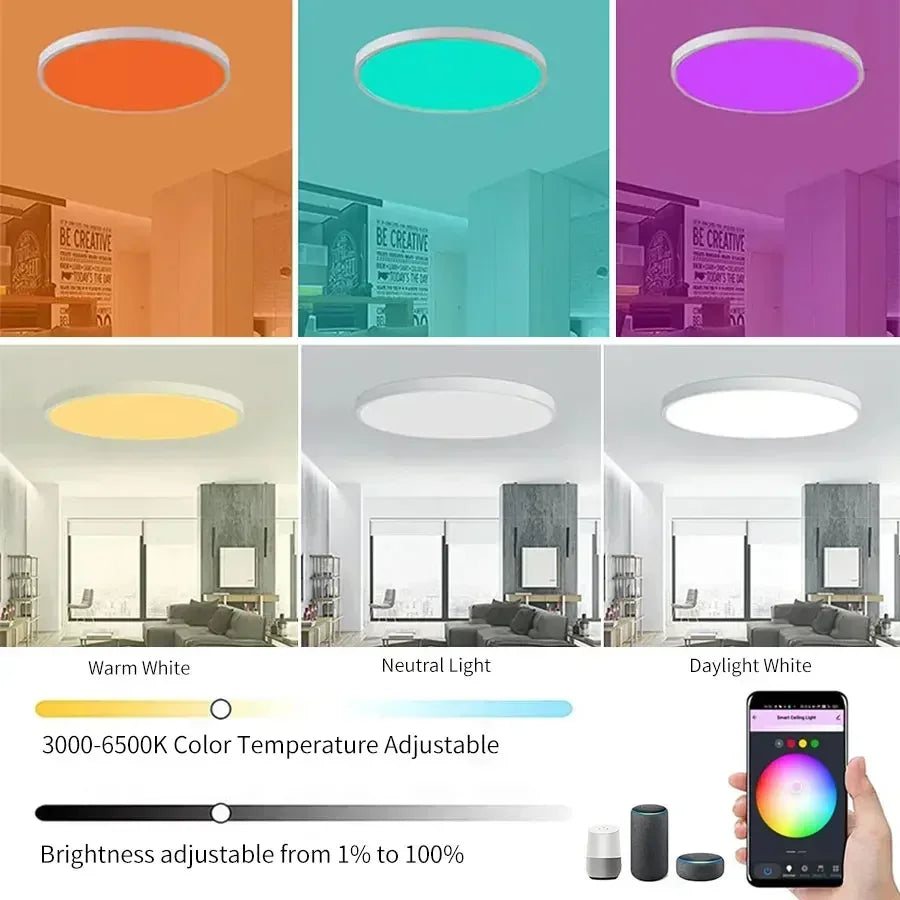 220V Tuya WiFi Smart Ceiling Light with RF 2.4G Remote Smart Life APP Alexa Google Home Voice Control 24W Round LED Ceiling Lamp Peaceful Pleasures Health and Wellness