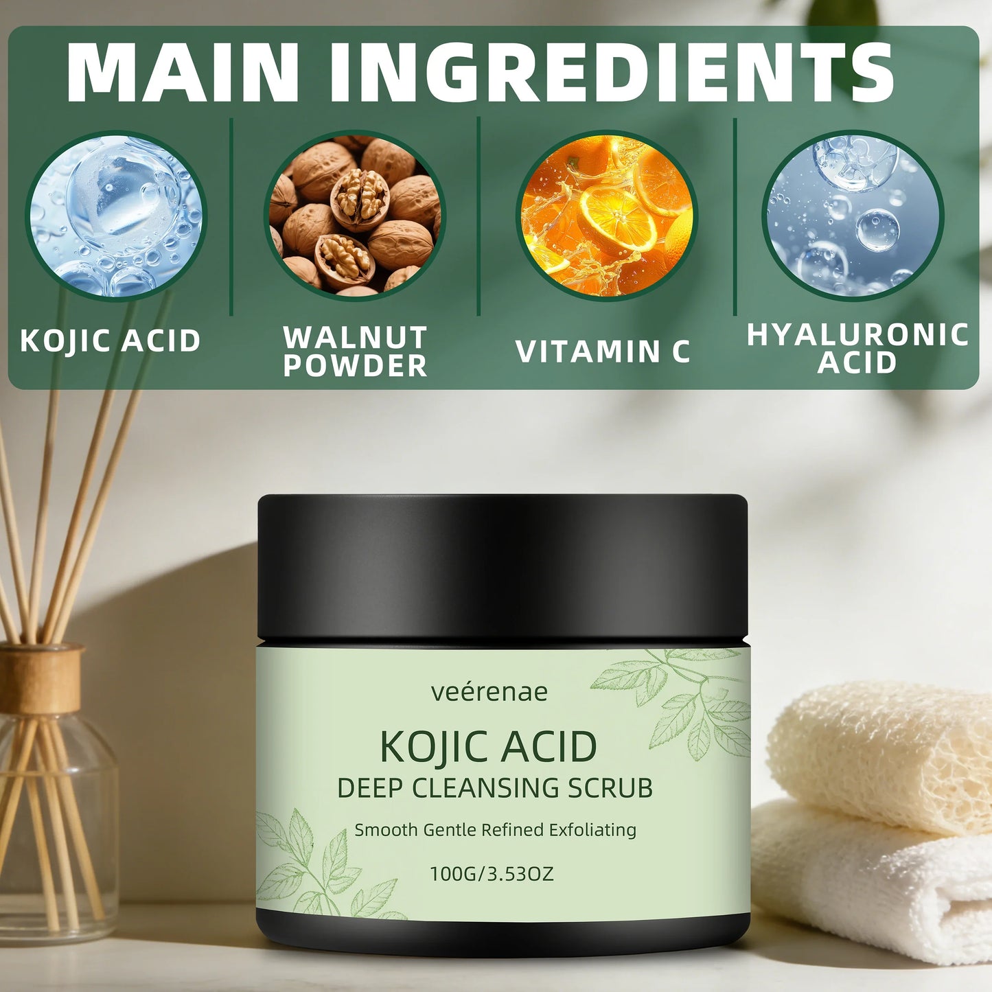 Veerenae Kojic Acid Cleansing Scrub – Face & Body Exfoliator
