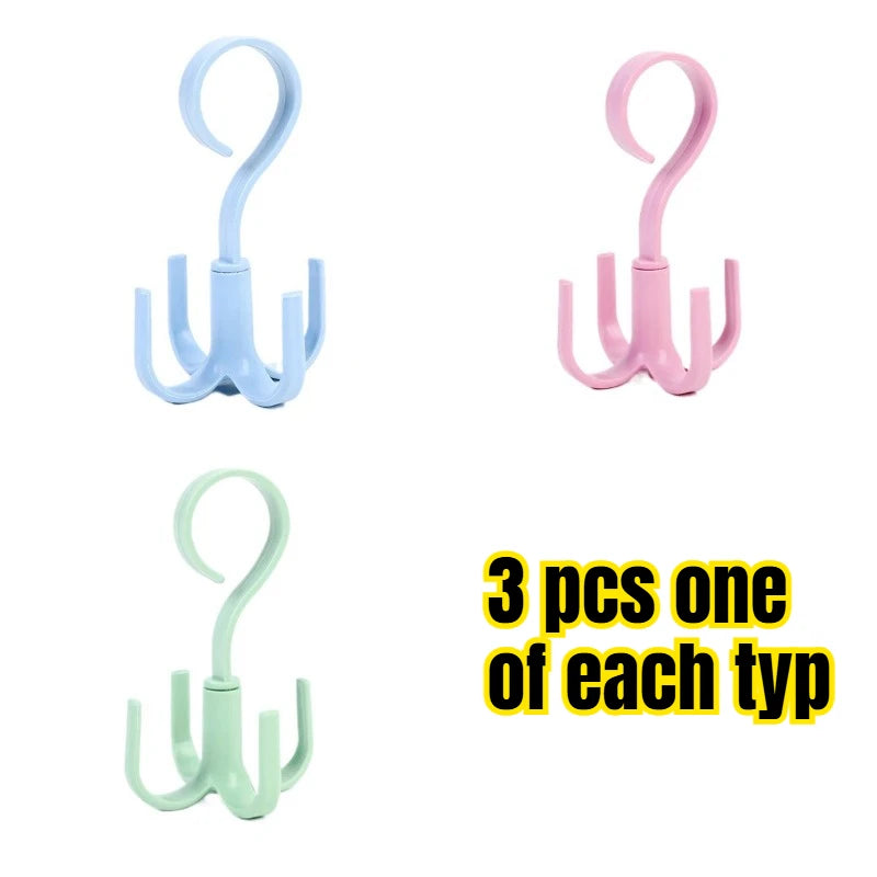 Large Creative Multifunctional Rotatable Four Claw Hooks Coat Hanging Bags Scarf Wardrobe Storage Hangers Doorway Hangers Bags Peaceful Pleasures Health and Wellness 3pcs one of each typ
