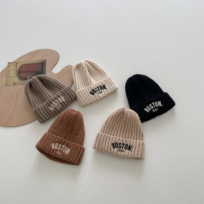 Baby Winter Knit Beanie Hat | Letter Embroidery Toddler Cap