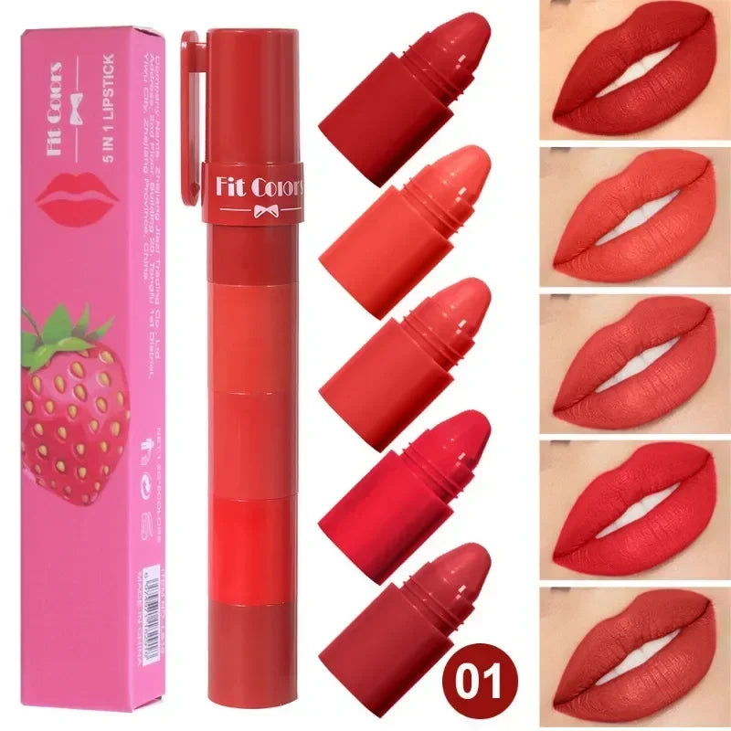 5-in-1 Matte Lipstick Crayon Set | Velvet Lip Tint Kit 5 Pcs