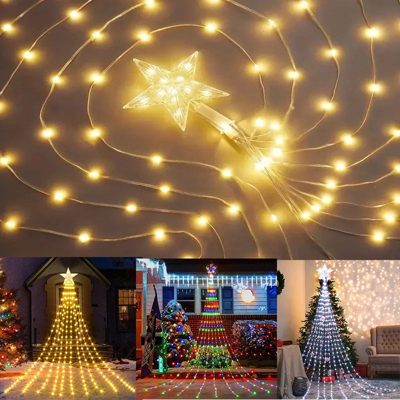 Solar Star String Lights 2/3M Waterfall Christmas Fairy Lights