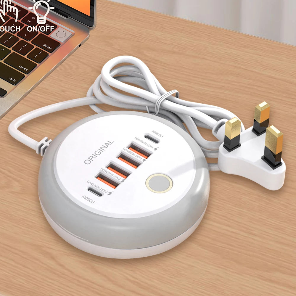 50W USB-C PD 6-Port Fast Charging Station with Touch LED Light