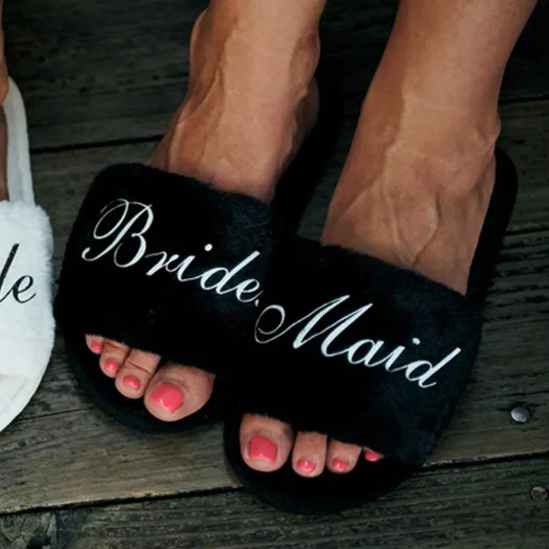 Fluffy Bridal Slippers | Bride & Bridesmaid Wedding Party Gift