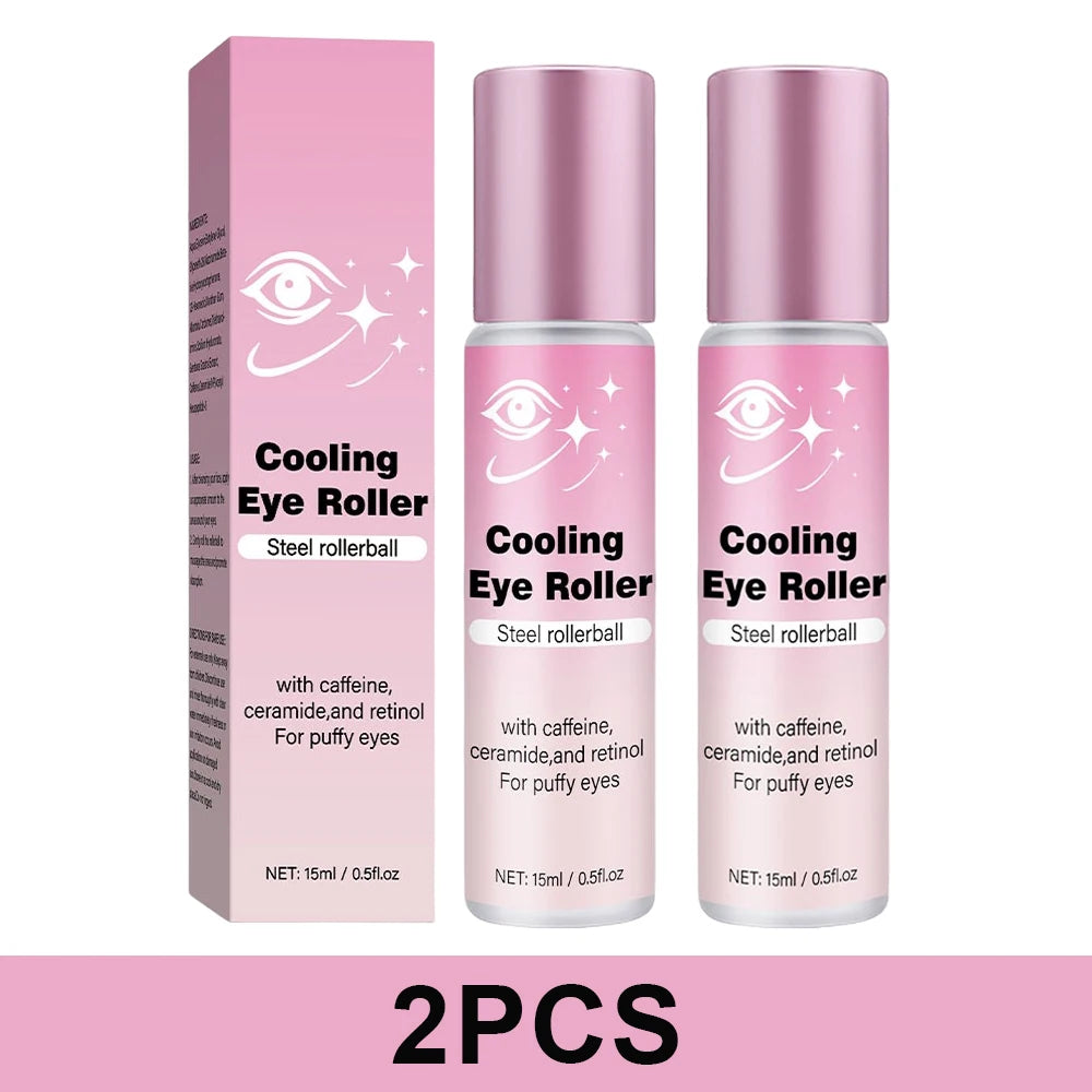 Under Eye Brightener with Cooling Metal Rollerball, Ceramide & Caffeine Eye Serum for Puffy Eyes Vegan Skincare 15ml/0.5fl.oz Peaceful Pleasures Health and Wellness 2PCS