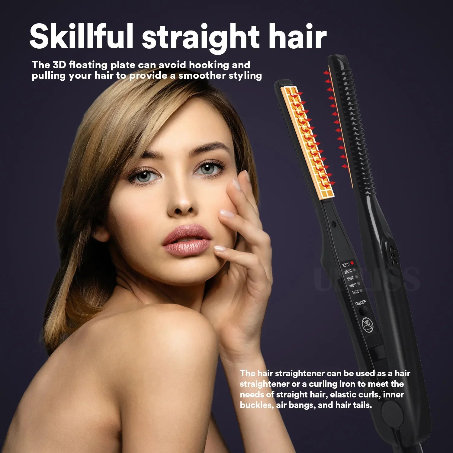 2-in-1 Professional Hair Straightener and Curling Iron Mini Ceramic Straightener with Adjustable Temperature Small Flat Iron Peaceful Pleasures Health and Wellness