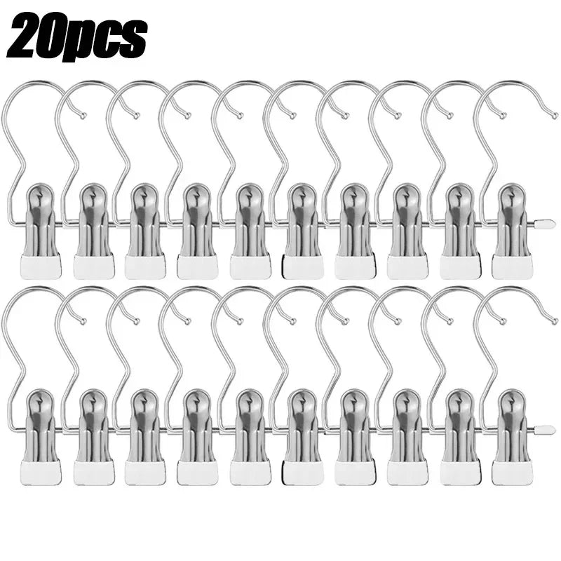 Multifunctional Clothespin Hanger Clothes Hook Buckle Metal Stainless Steel Hat Skirt Trouser Clip Clothing Wardrobe Storage Peaceful Pleasures Health and Wellness 20pcs-white XL