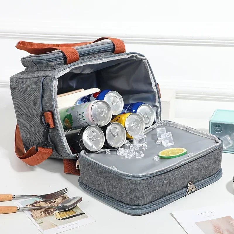 Large Capacity Insulated Lunch Bag Double Layer Thermal Picnic Oxford Shoulder Bag with Handle for Outdoor Food Storage Lunch Peaceful Pleasures Health and Wellness