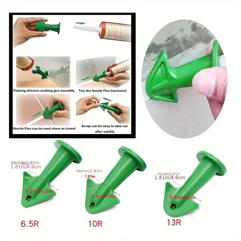 3-Piece Caulking Tool Kit – Silicone Sealant Nozzle & Scraper