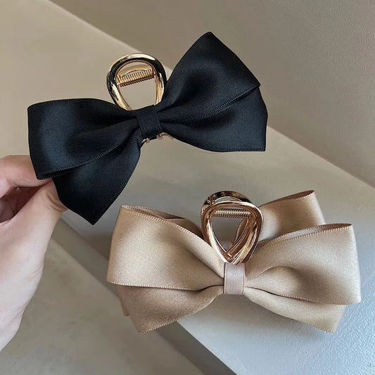 Black Satin Bow Clip WOMEN'S Summer Headwear Simple Temperament Hair Peaceful Pleasures Health and Wellness