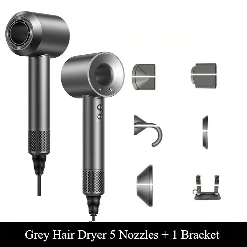 5 in 1 Professional Hair Dryer, with Hot and Cold Air Functionality - Lightweight and Thermostatic Styling Tool for Smooth Hair Peaceful Pleasures Health and Wellness grey 6 Accessories 100-240V AU plug