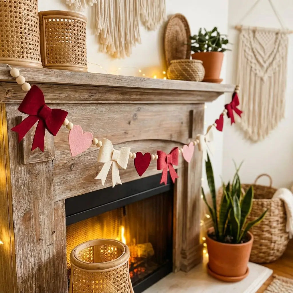 Red Pink Heart Felt Garland Banner – Valentine's Day & Wedding