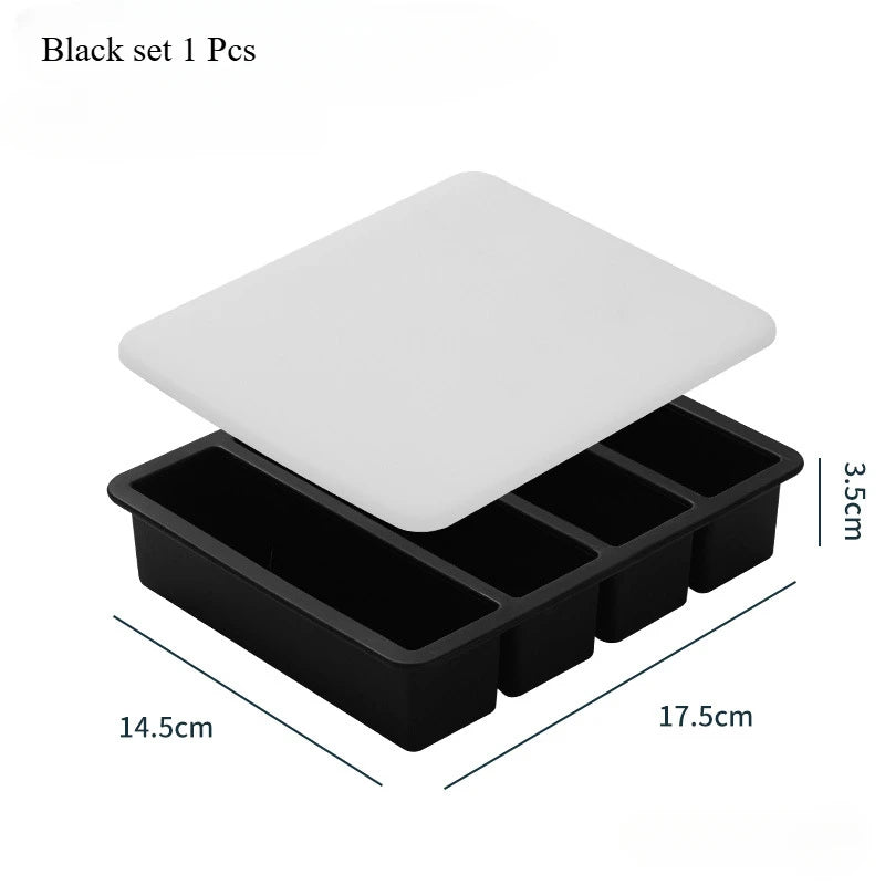 4 Grid Long Strip Square Ice-tray Food Grade Silicone Mold Home Reusable Rectangular Ice Tray Cube Ice Box With Lid or Lidless Peaceful Pleasures Health and Wellness