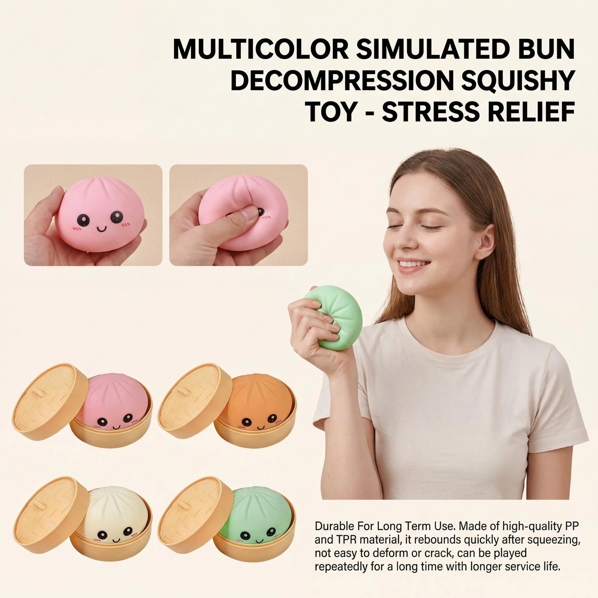 4 Color Fun Dumpling Squishy Toy With Steamer Soft Slow Resilience Toy Adult Stress Relief Sensory Ball Kid Safe Relaxation Tool Peaceful Pleasures Health and Wellness