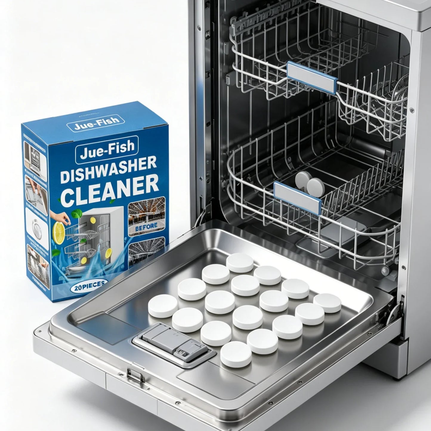 Jue Fish Dishwasher Cleaner Tablets – Descale & Deodorize 20pk