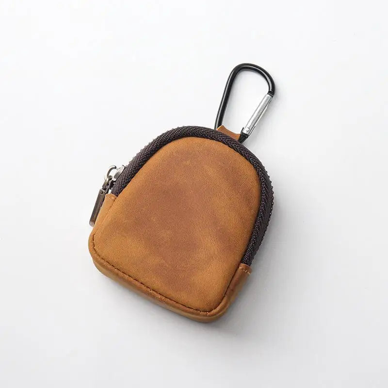 PU Leather Mini Coin Purse with Zipper & Carabiner Keychain