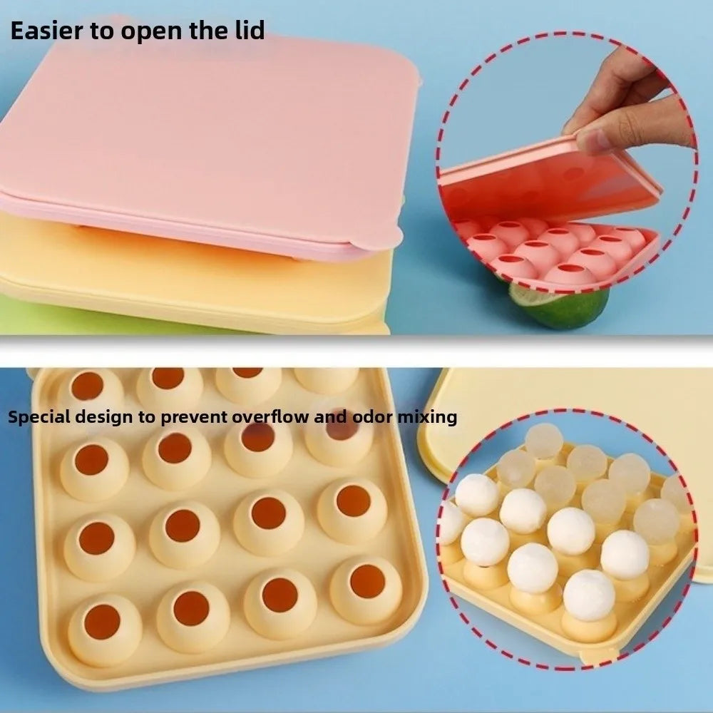 16-Cavity Food-Grade Ice Cube Ball Mold with Lid | Non-Stick