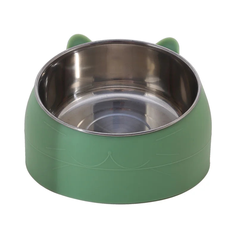 Cat Dog Bowl 15 Degrees Tilted Stainless Steel Cat Bowl Safeguard Neck Puppy Cats Feeder Non-slip Crashworthiness Pet Bowl Peaceful Pleasures Health and Wellness Green 400ml