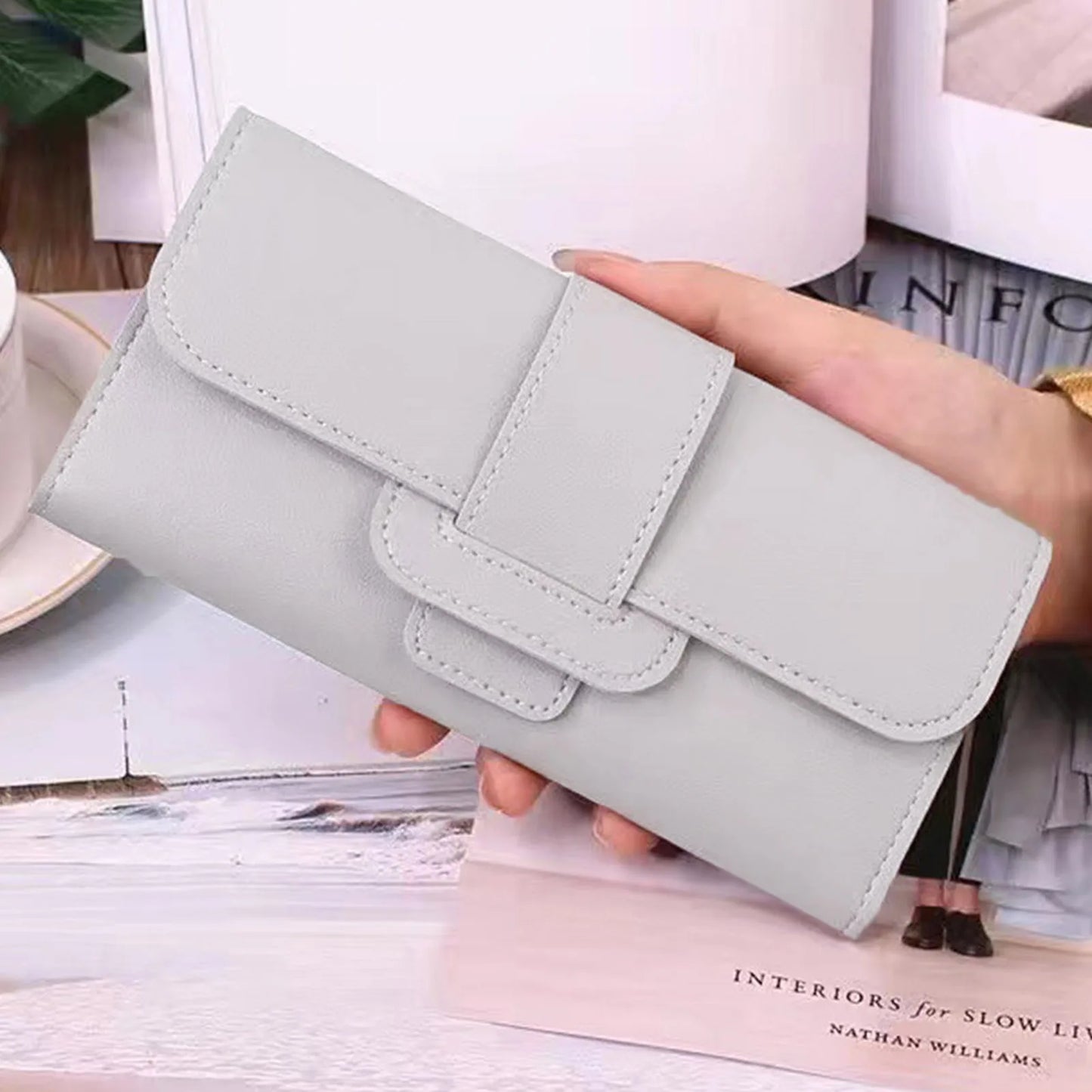 Ultra Slim Thin Leather Wallet Water Resistant Change Pouch Leather Clutch Wallet for Business Female Ladies Peaceful Pleasures Health and Wellness