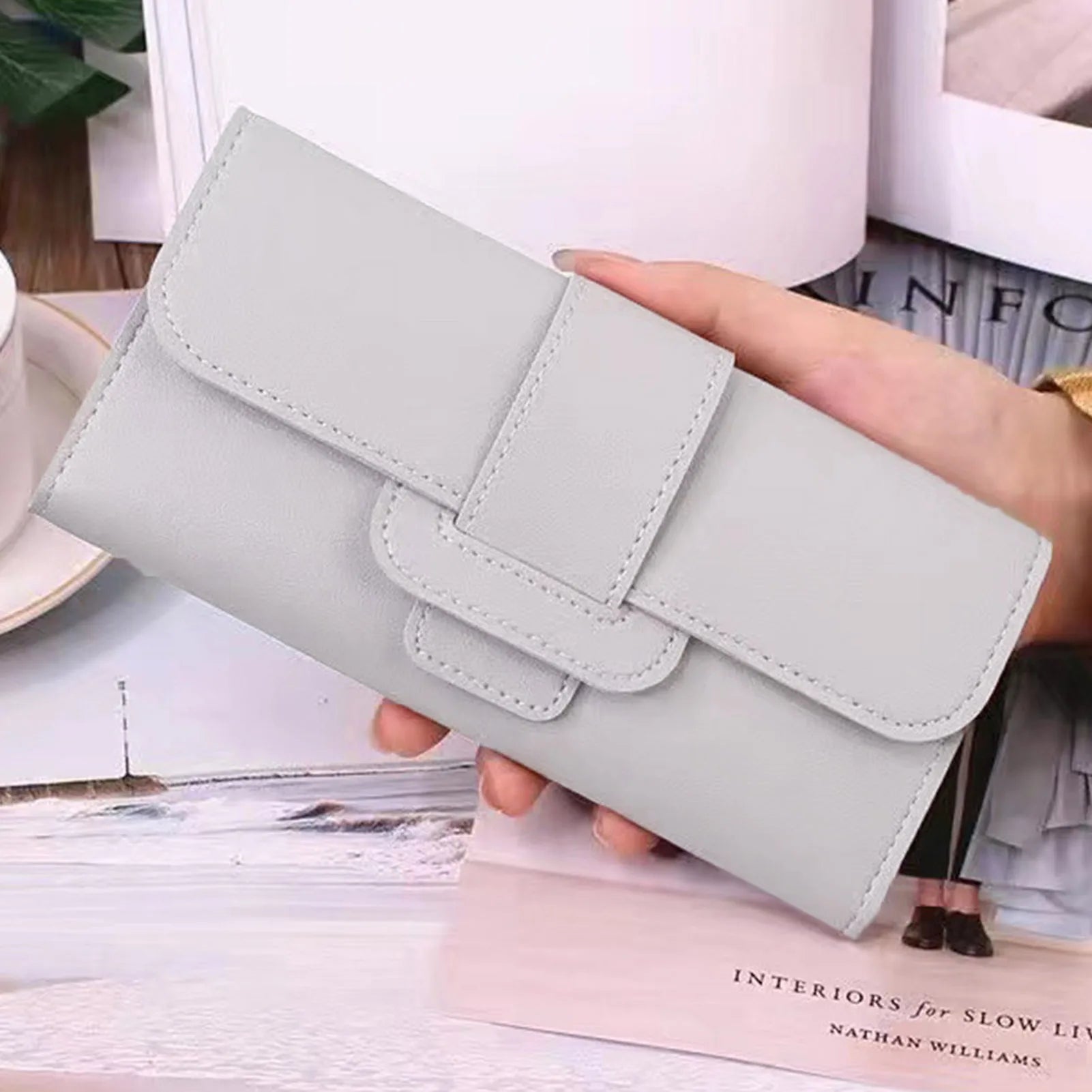 Ultra Slim Thin Leather Wallet Water Resistant Change Pouch Leather Clutch Wallet for Business Female Ladies Peaceful Pleasures Health and Wellness
