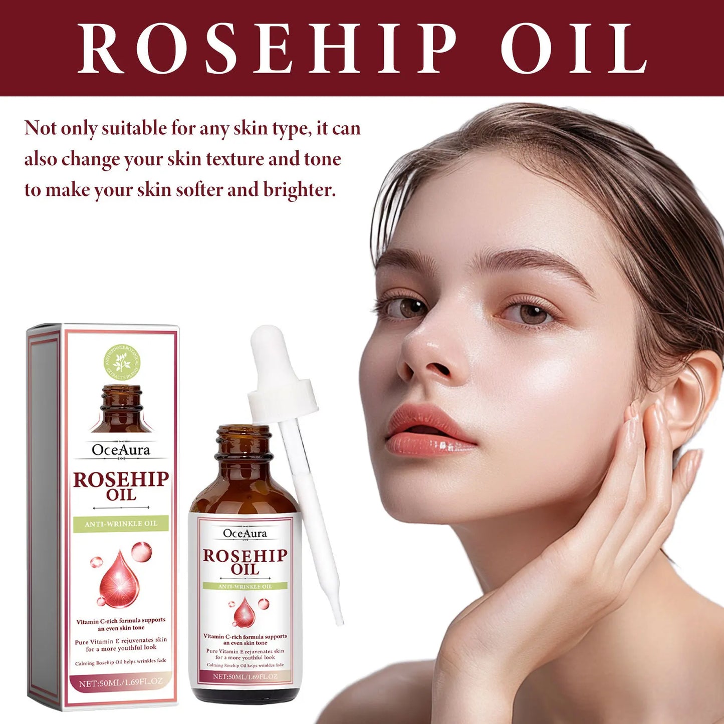 OceAura Rosehip Oil Face Serum – Fine Lines & Pore Firming 50ml