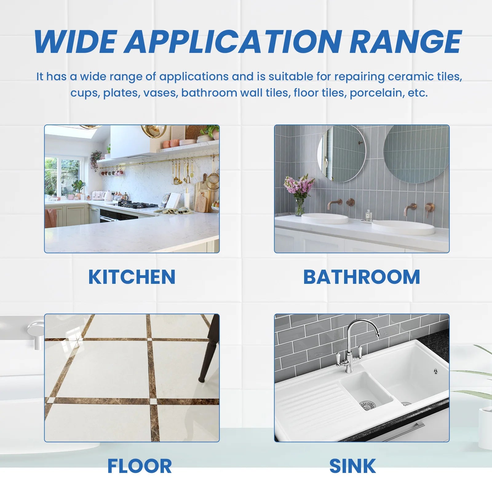 100g Tile Repair Glue Fast Drying Waterproof Patch Paste for Bathroom Kitchen Floor Wall Cracks Holes Includes Scraper Sandpaper Peaceful Pleasures Health and Wellness