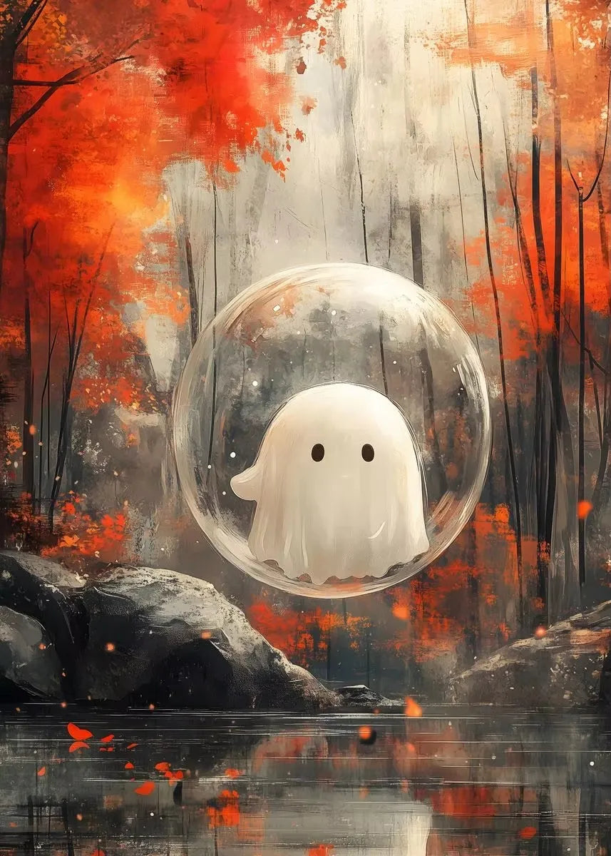 Halloween Ghost & Pumpkin Canvas Wall Art | Dark Academia Poster Canvas Wall Art Peaceful Pleasures Health and Wellness ZLH5365 30x45cm No Frame
