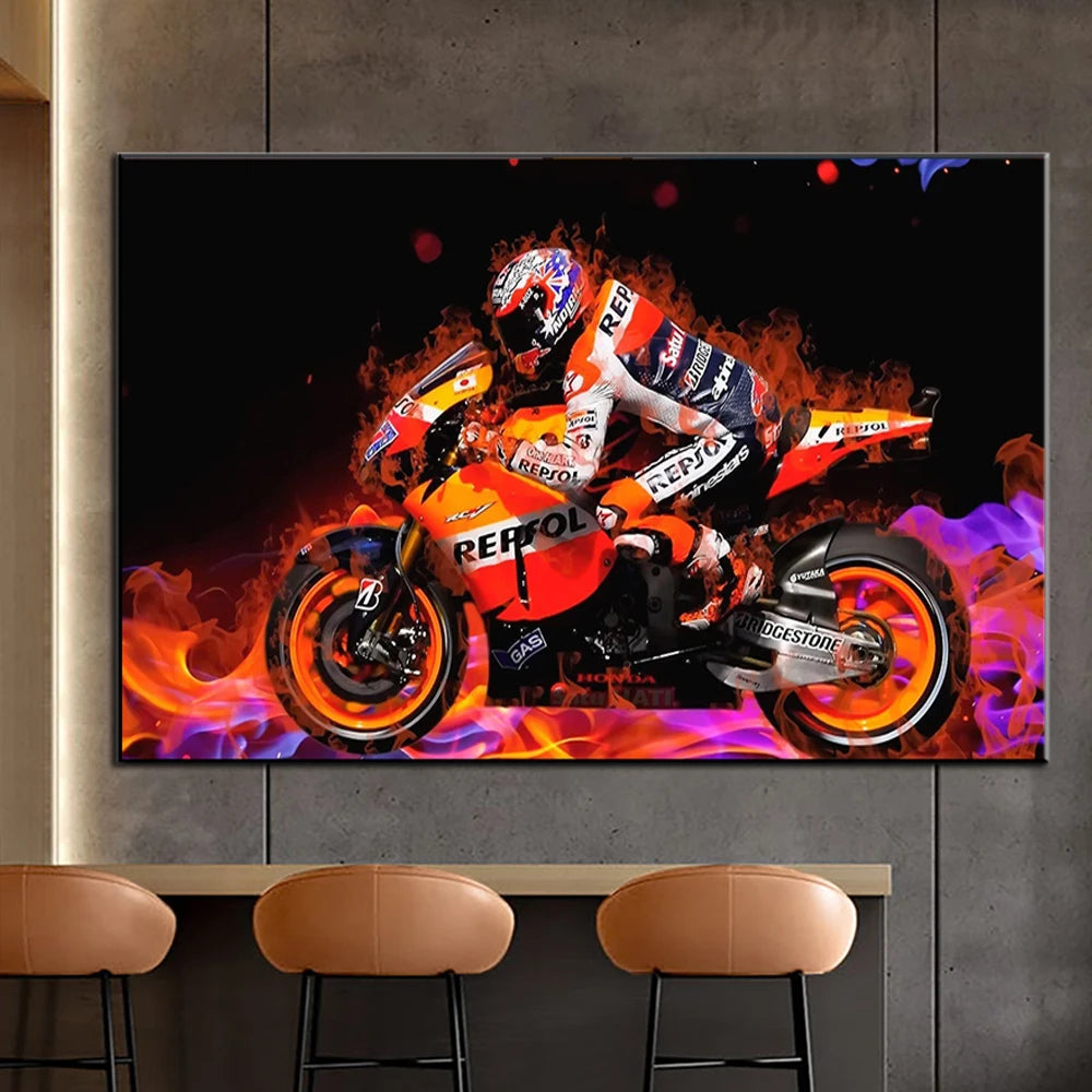 Wall Art Canvas Abstract Motorcycle Poster Painting Grand Prix Motorcycle Racing Picture Print Living Room Modern Home Decor Peaceful Pleasures Health and Wellness
