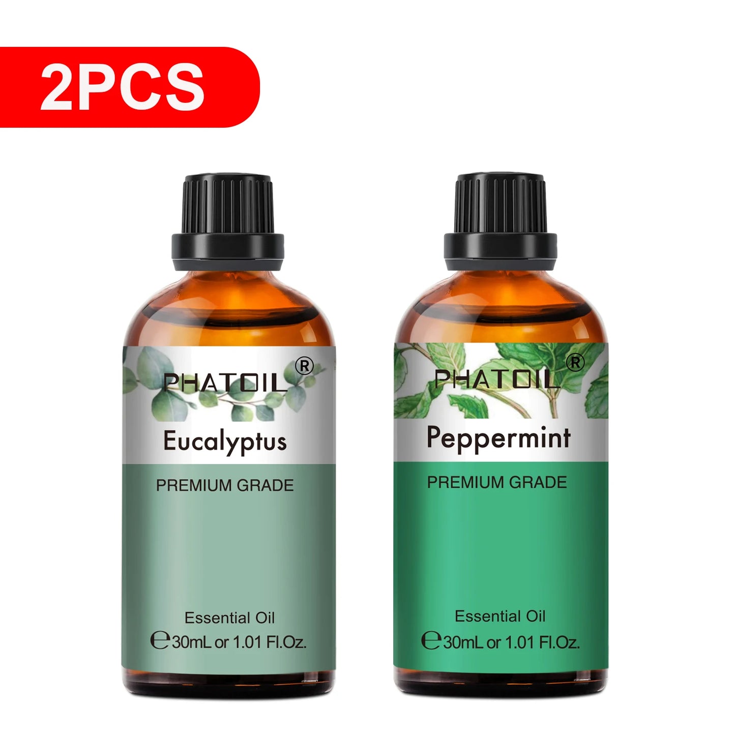 PHATOIL 30ml Lavender Lemon Eucalyptus Sandalwood Bergamot Aromatherapy Essential Oil For Diffuser,Candle Making,DIY Soap & Bomb Peaceful Pleasures Health and Wellness Eucalyptus Mint 30ml