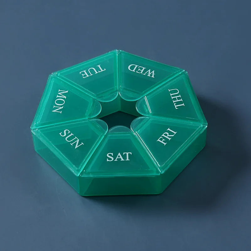 7 Days Weekly Pillbox Tablet Holder Medicine Storage Case Drug Container Pill Organizer Weekly Capsule Pill Box Color Organizer Peaceful Pleasures Health and Wellness green