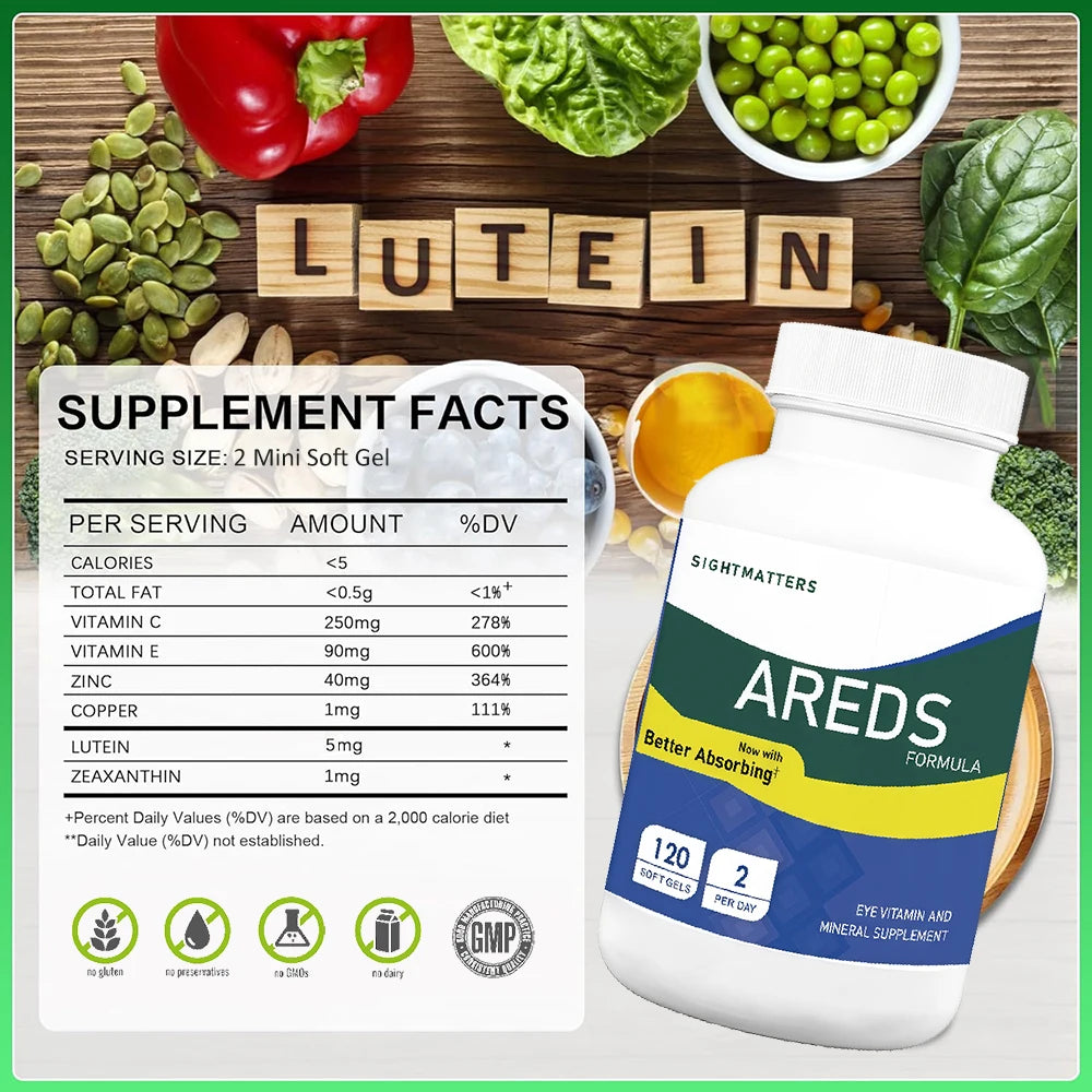 AREDS Eye Vitamins – Lutein, Zeaxanthin, Zinc, Copper, Vitamins A, C & E – 120 Mini Softgels