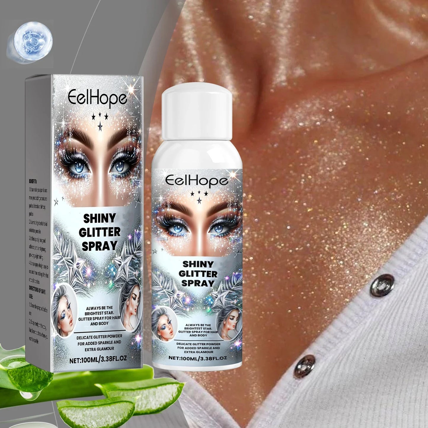 Eelhope Body & Hair Glitter Spray – Shimmer Highlighter 100ml