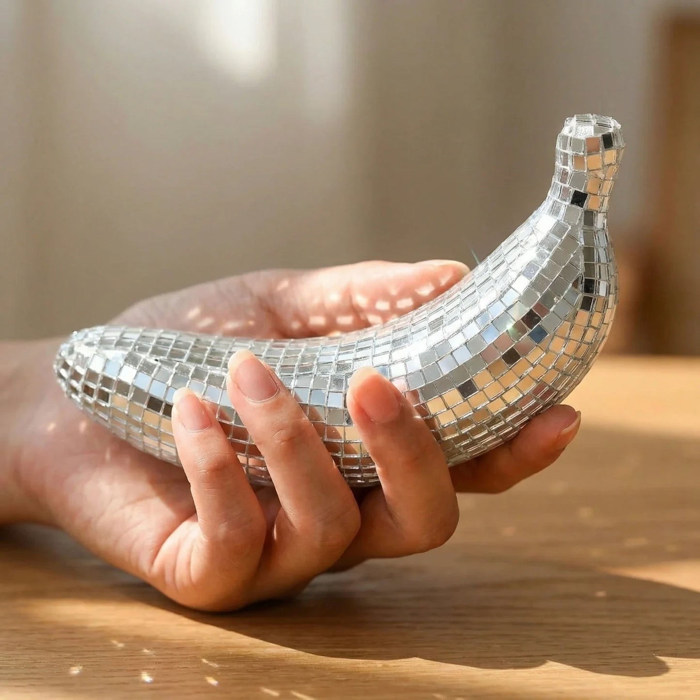 Disco Mirror Banana Figurine – Reflective Retro Desk Ornament