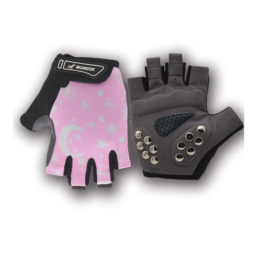 1 Pair Kids Gloves for Boys Girls, Breathable Non-slip Children Cycling Half Finger Gloves Outdoor Sports Hand Protection Peaceful Pleasures Health and Wellness Pink and Gray M