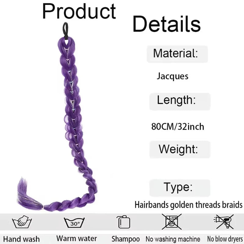 fashion Performance hair accessory ponytail 32 inch long purple braided wig shining metallic texture children's holiday outfit Peaceful Pleasures Health and Wellness