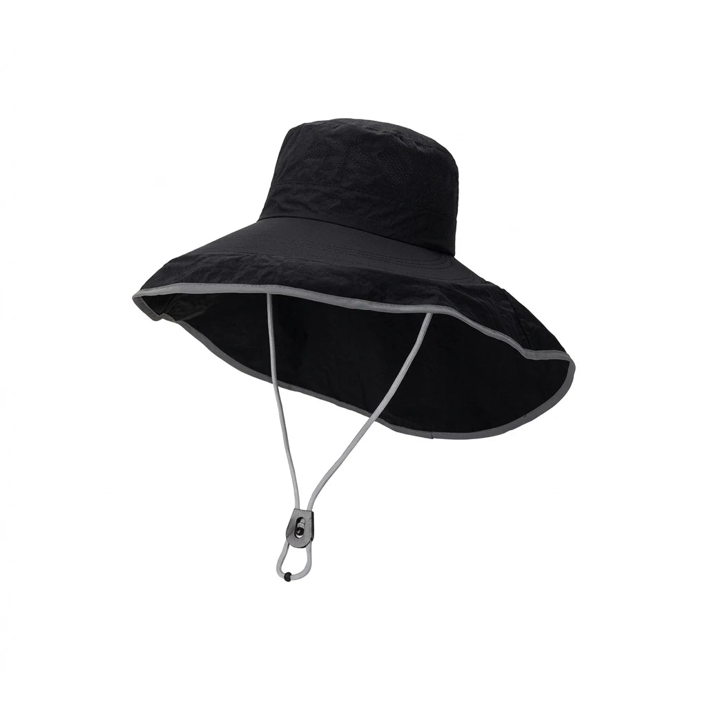 Sun-Protection Hat With Detachable Cape UPF50+ Wide Brim For Outdoor Hiking Fishing Peaceful Pleasures Health and Wellness black