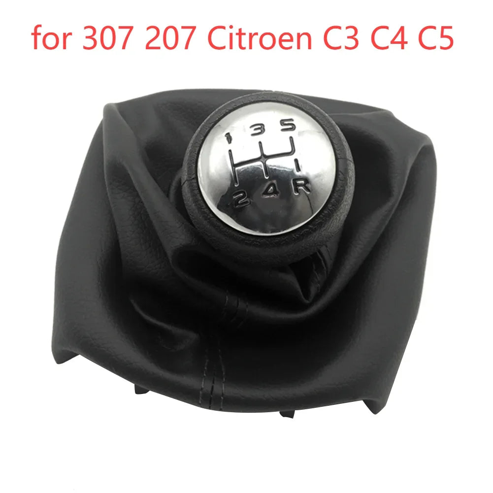 For Peugeot 206 207 307 Citroen C3/C4/C5 5 Speed Gear Shift Knob Shifter Lever Stick Gaiter Boot Cover PU Car Accessories Peaceful Pleasures Health and Wellness black