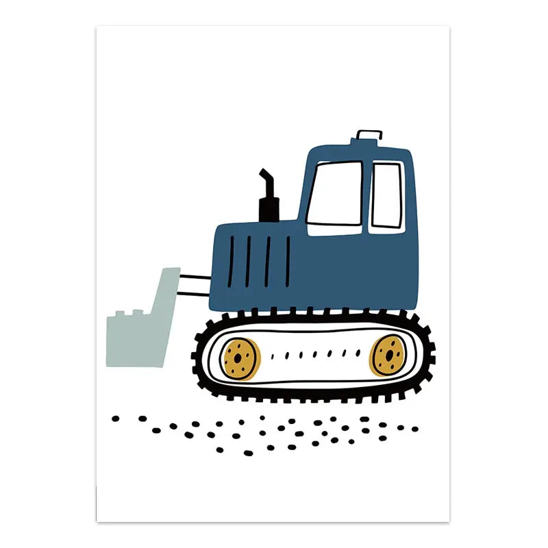 Cartoon Construction Vehicles Canvas Wall Art | Boys Nursery