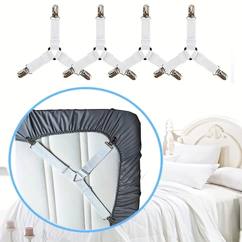 4-Pack Triangular Bed Sheet Fasteners & Adjustable Mattress Clips