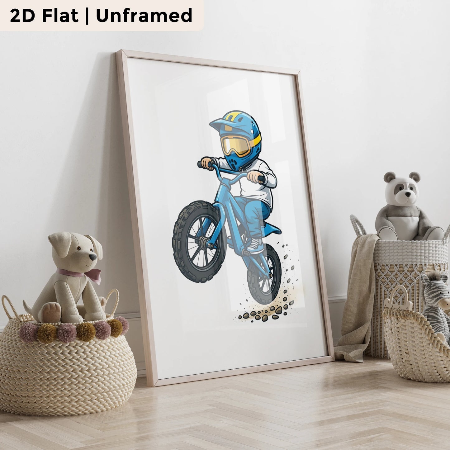3-Piece Blue Motorcycle Canvas Wall Art | Modern Cartoon Poster